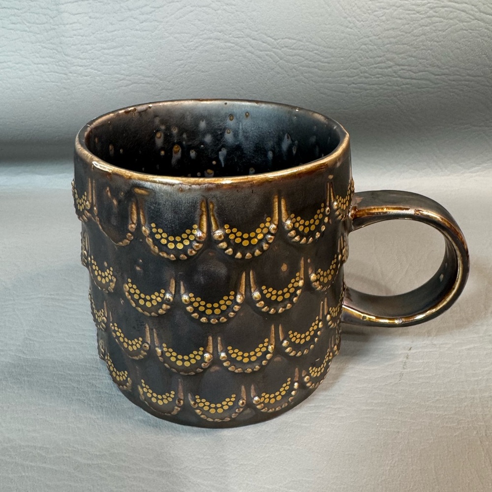 Starbucks 2015 Mug 3D Mermaid Tail Scale Design Gold Tone Anniversary Brown 10oz